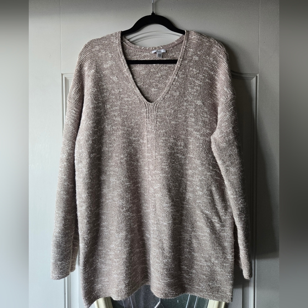 J.Jill Pure Jill Elegant V-Neck Tunic Sweater - Taupe Minimalist ~ Medium - Picture 2 of 5